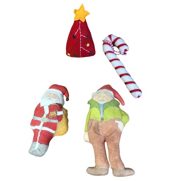 Vintage Christmas Decor Ornaments Stuffd Plush Elf Santa Candy Cane Tree Holiday - Picture 1 of 14